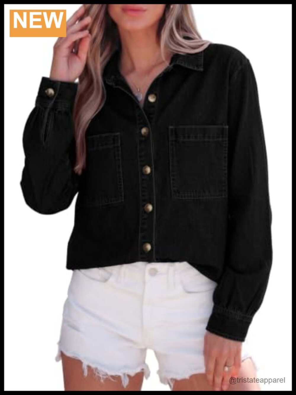Long Sleeve Button Down Denim Shirt, Cotton Blend Relaxed Fit